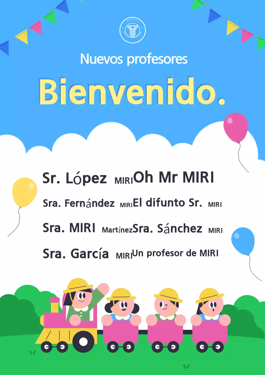Bienvenida al profesor en azul claro