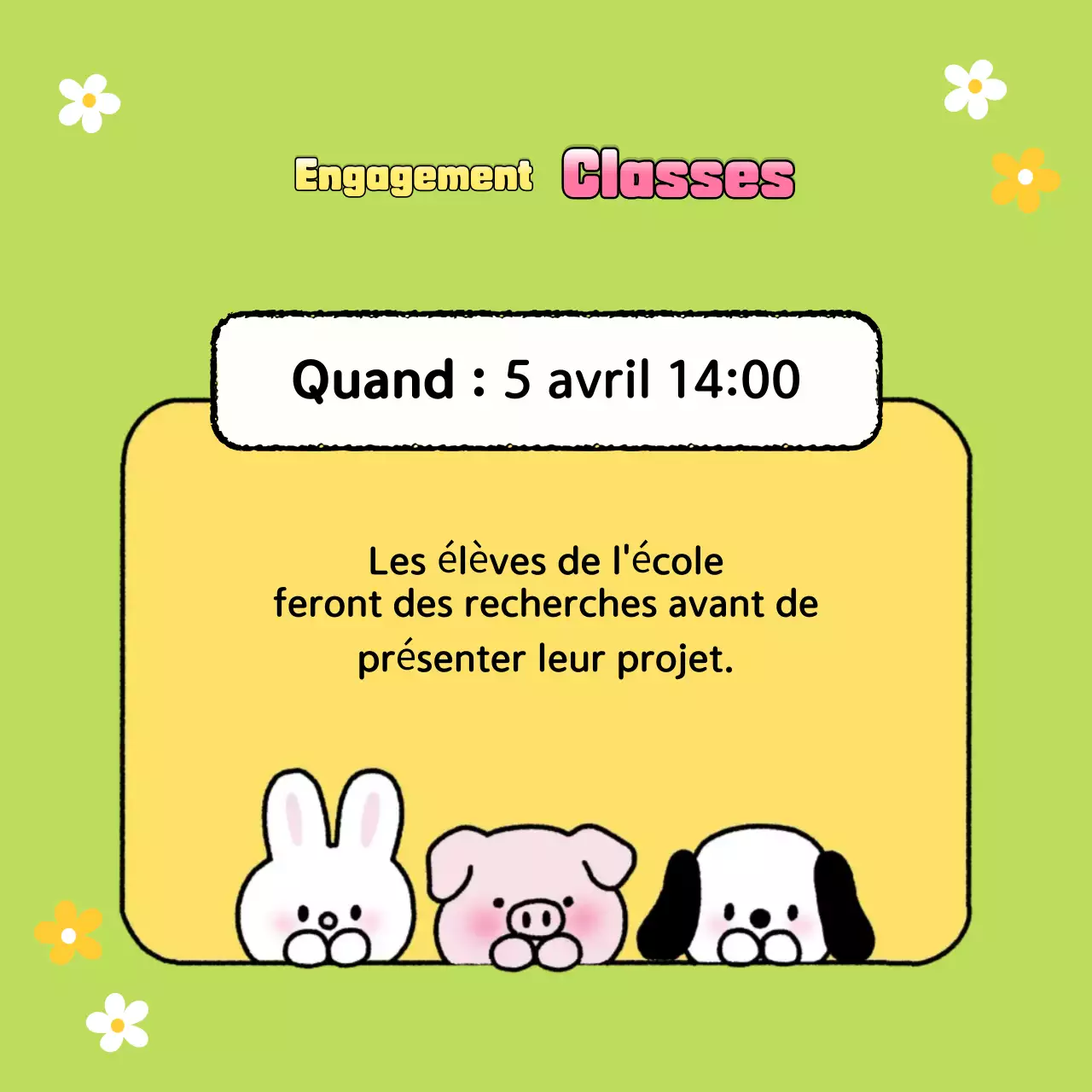 Annonces de fin d'année en classe