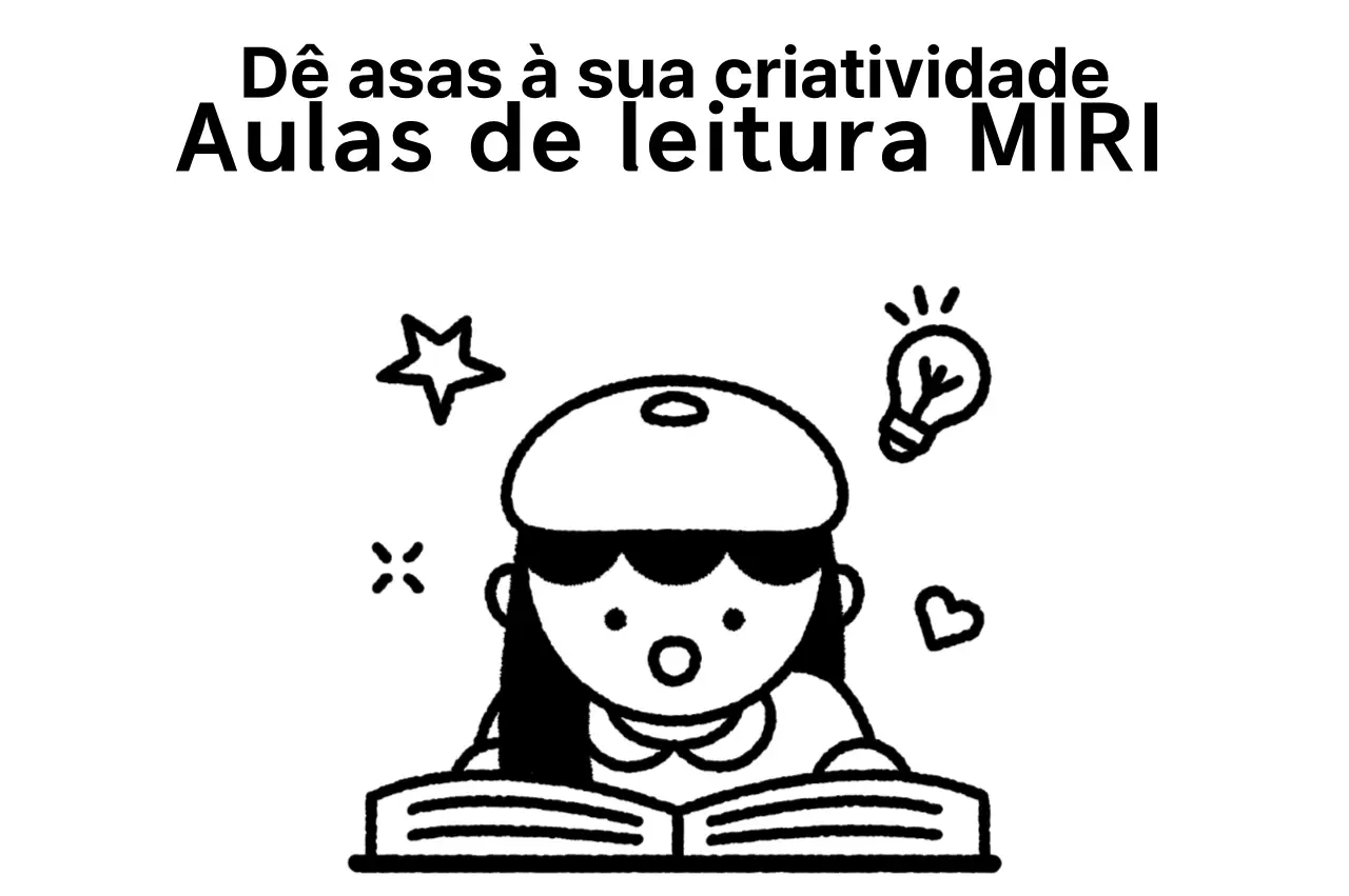 Desenho promocional de escola com ilustração de uma criança a ler um livro