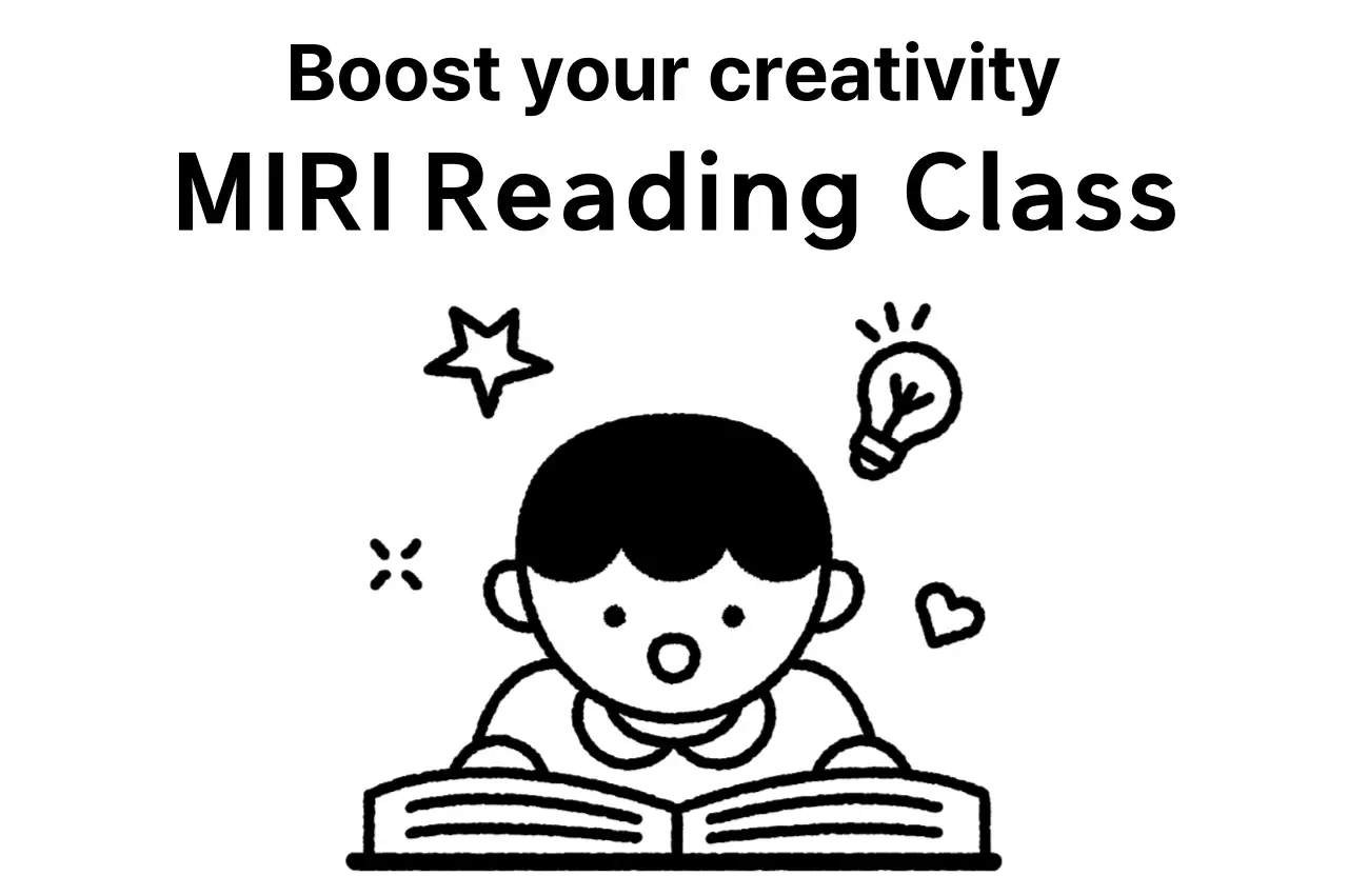 Desain promosi sekolah dengan ilustrasi seorang anak yang sedang membaca buku