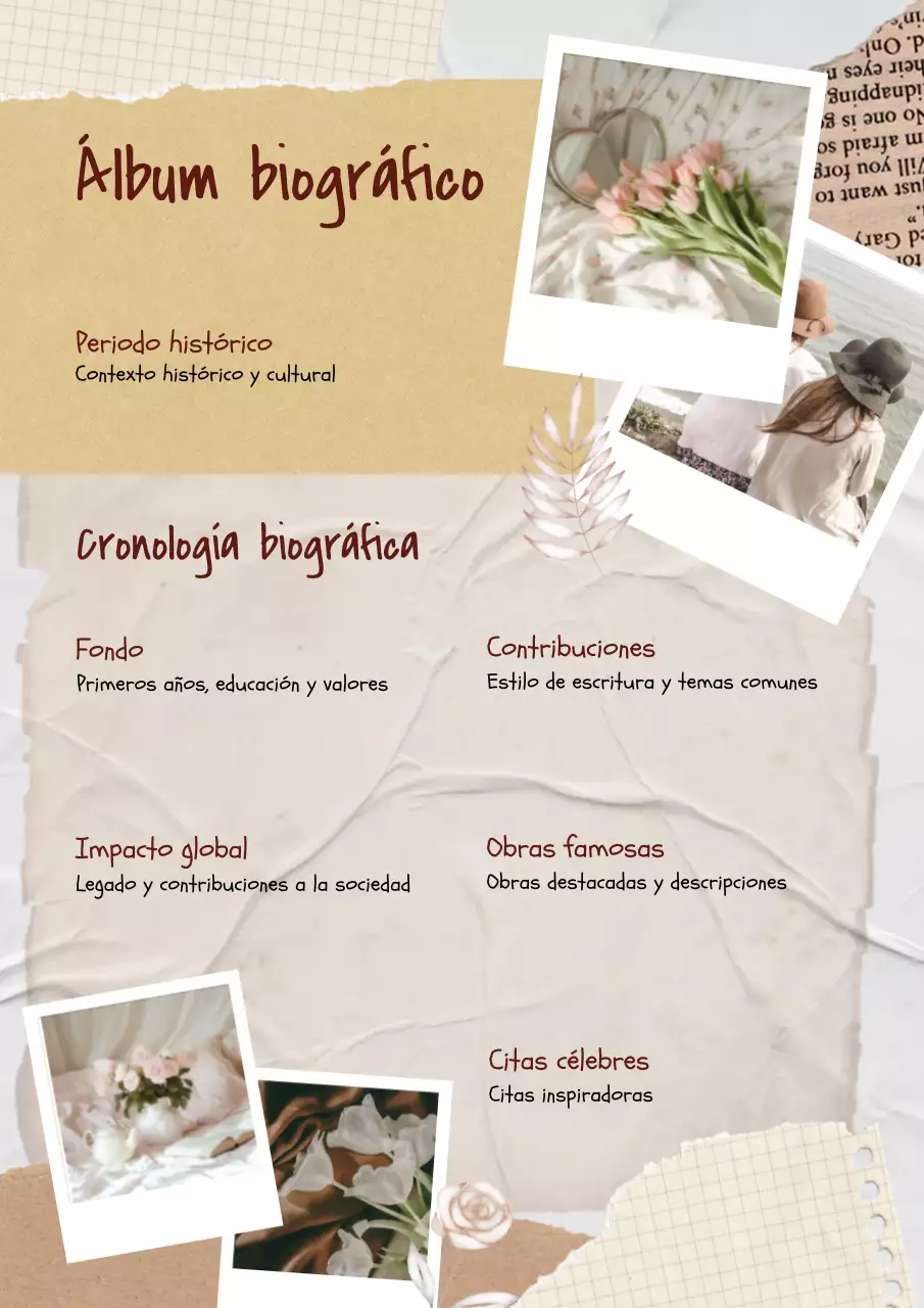 álbum de recortes biográfico vintage beige