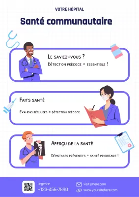 poster moderne bleu d'information sur les soins de santé