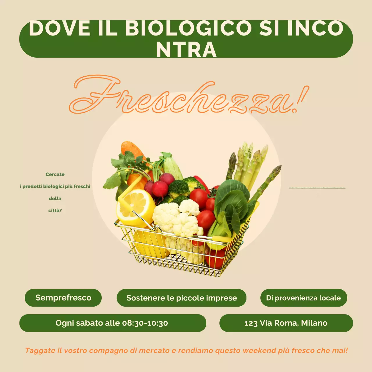 Promozione del mercato alimentare verde e bianco Piazza dei social media