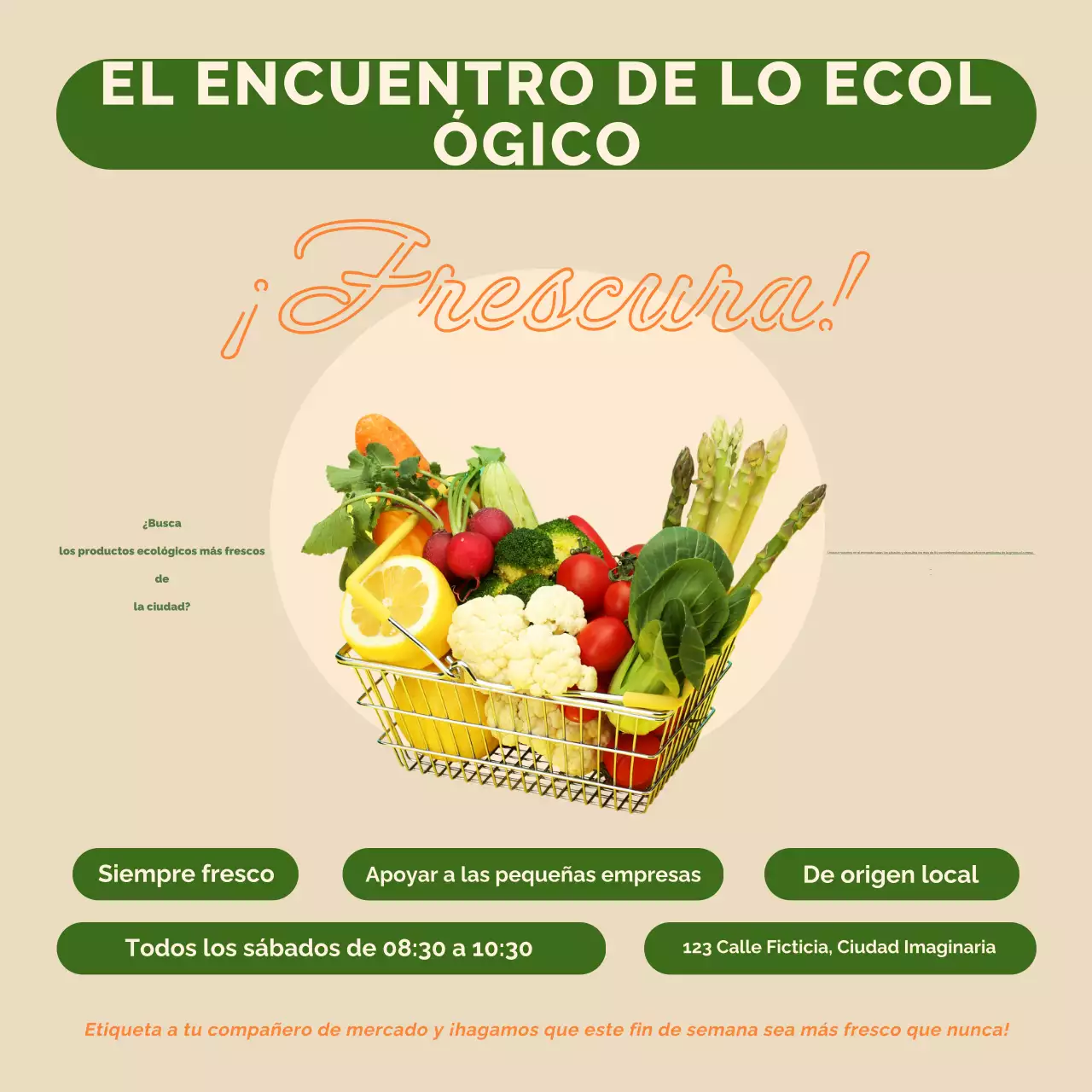 Plaza verde y blanca de promoción del mercado de alimentos en las redes sociales