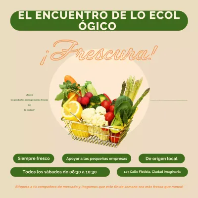 Plaza verde y blanca de promoción del mercado de alimentos en las redes sociales