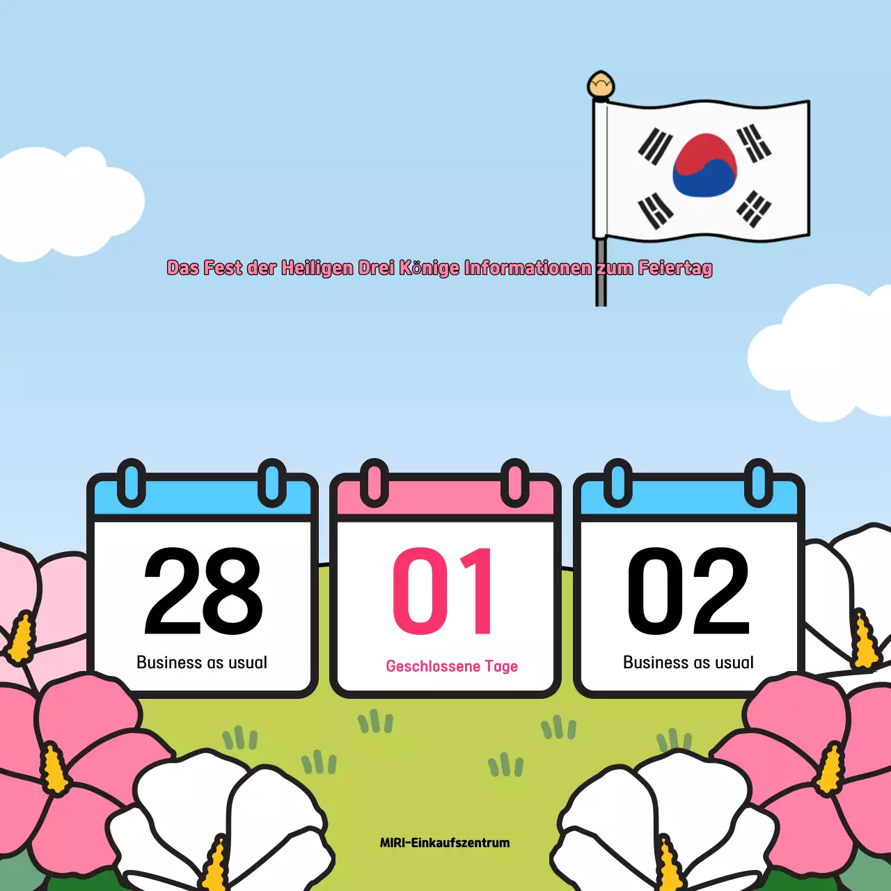 Hellblaue und rosafarbene Pop-Art Bekanntmachung der Schließung wegen des Feiertags der Heiligen Drei Könige