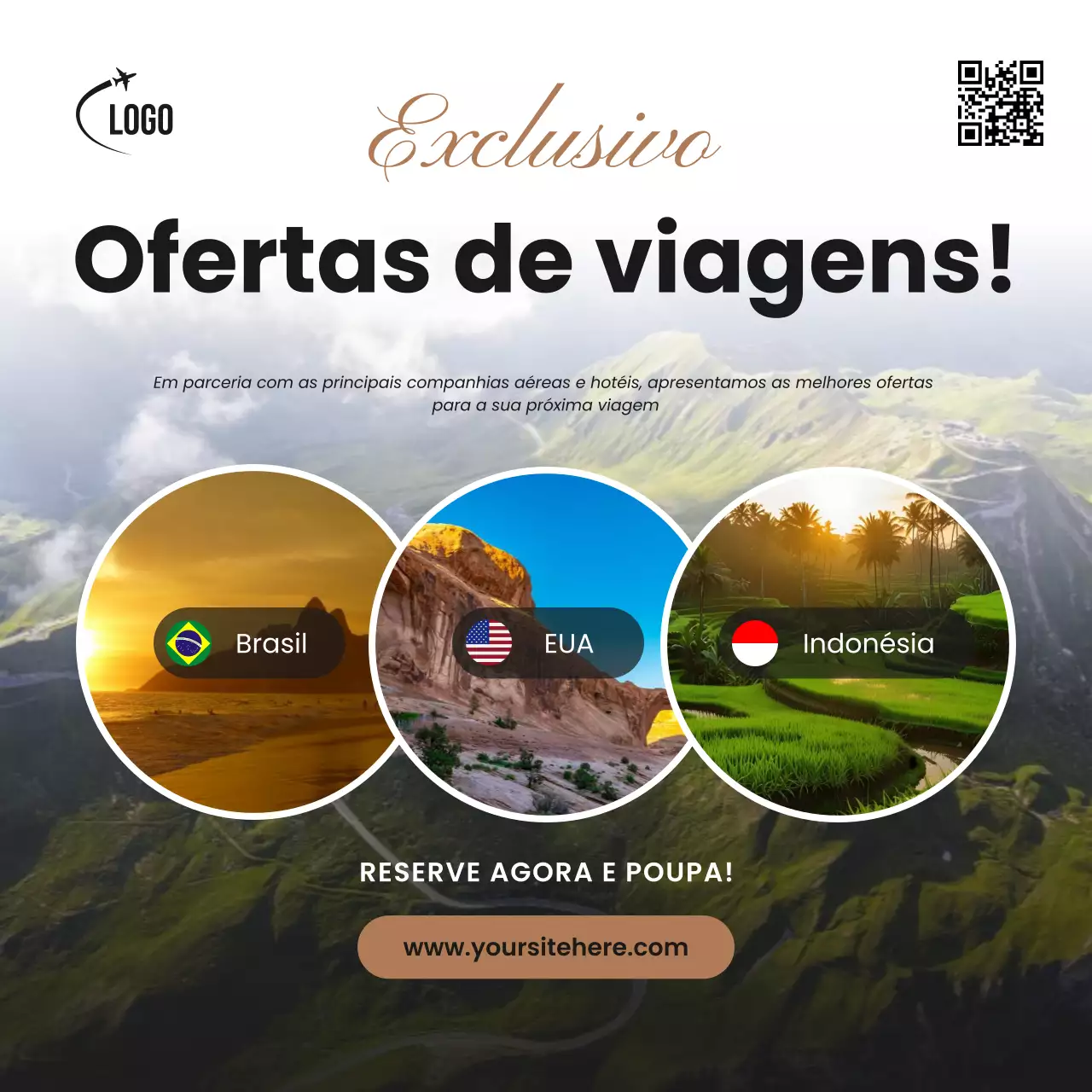 Promoção de viagens para publicação nas redes sociais