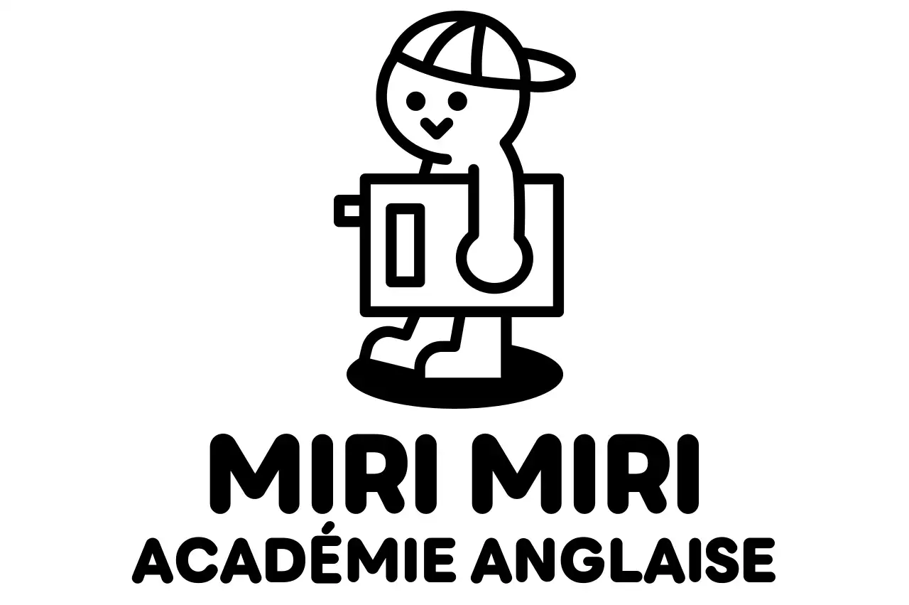 Logo de l'école de langue anglaise avec des personnages mignons