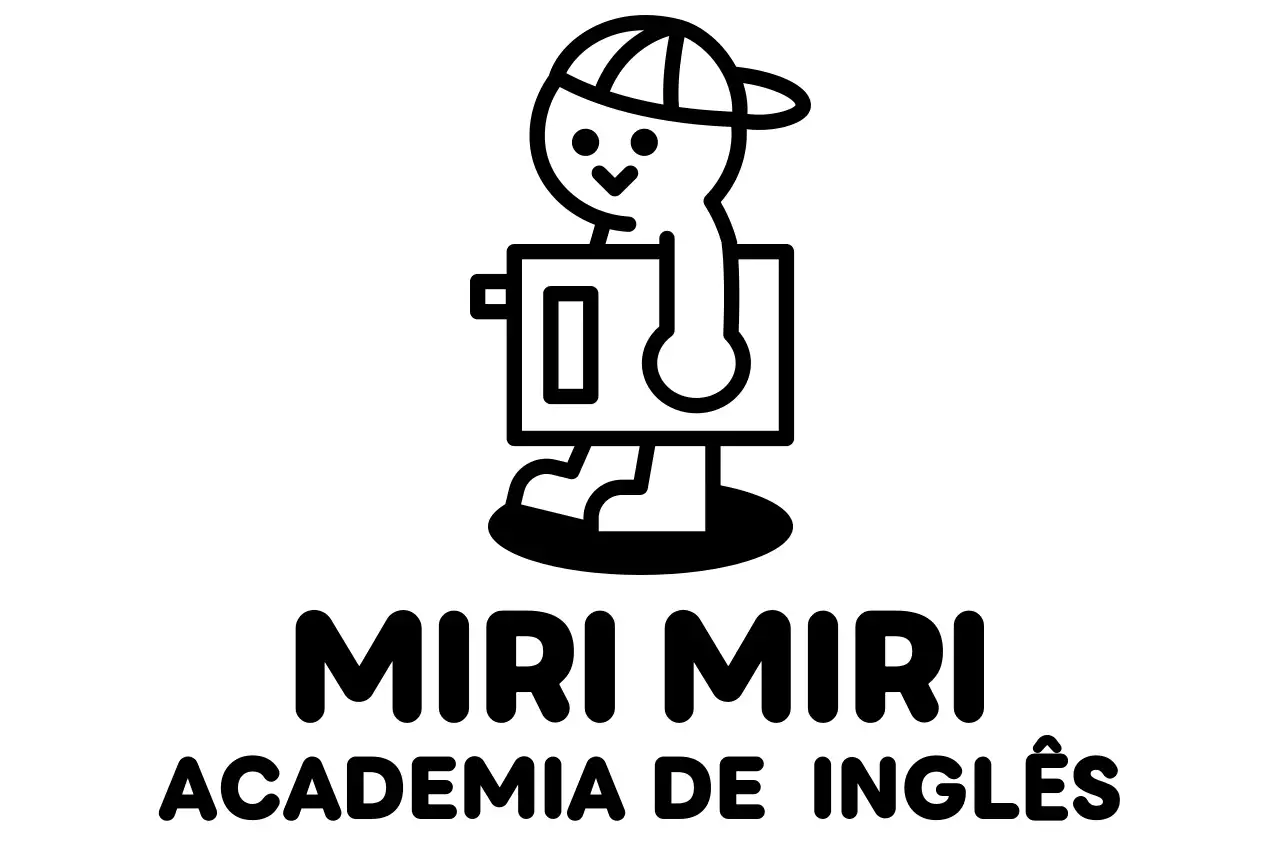 Logótipo de escola de inglês com personagens engraçados