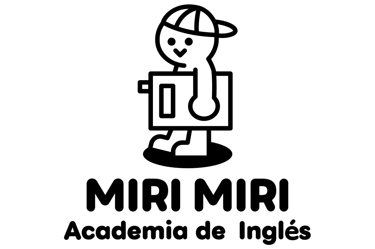 Logotipo de escuela de inglés con simpáticos personajes