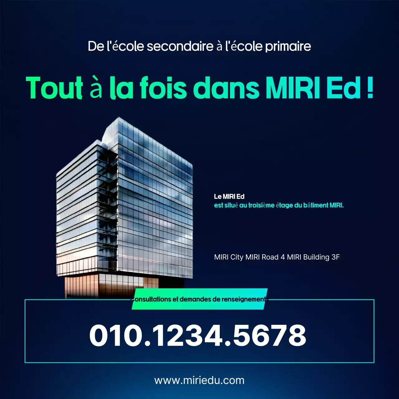 Annonce de recrutement pour l'éducation moderne en bleu clair