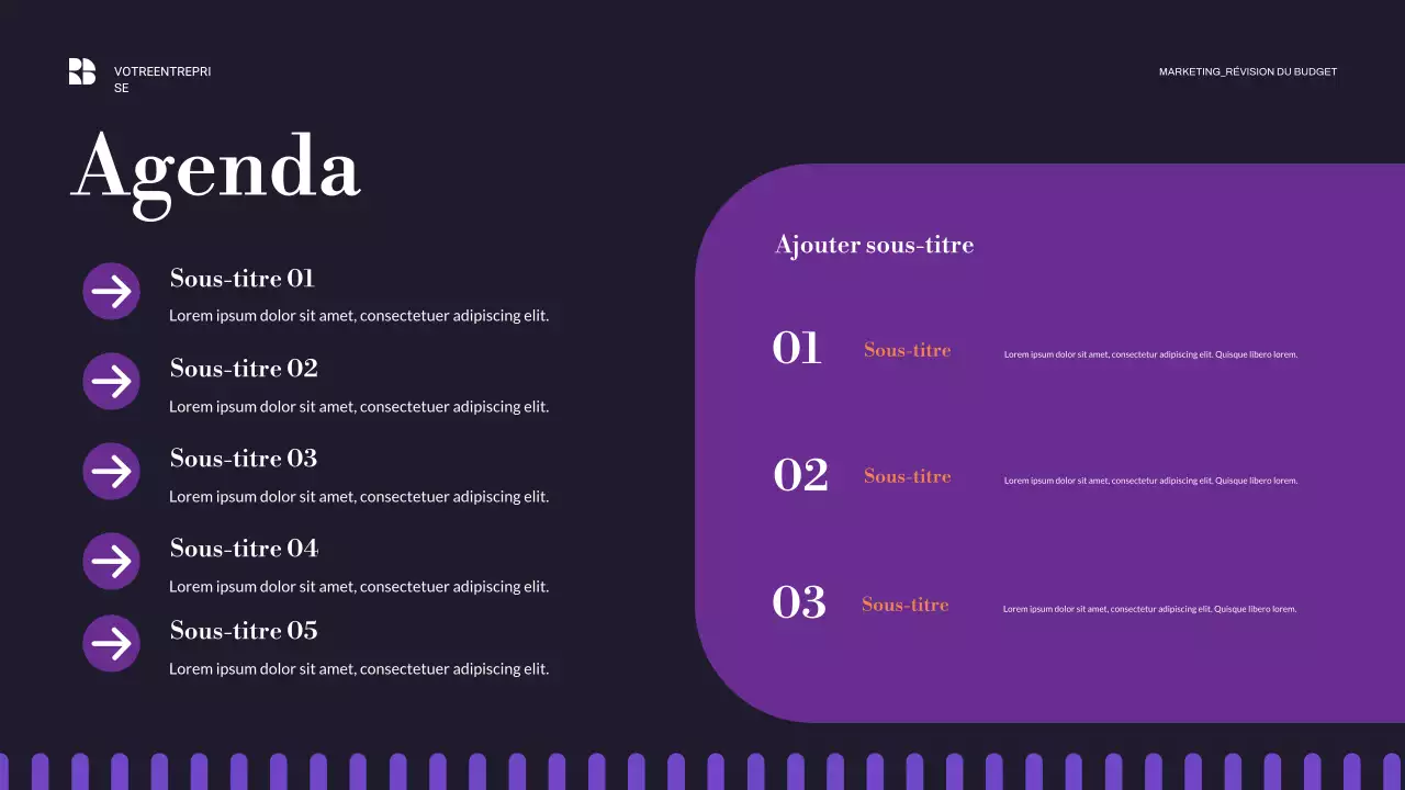 Présentation d'entreprise moderne en violet