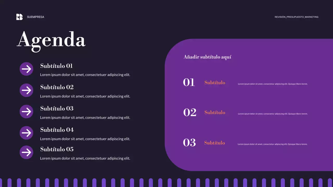 presentación de empresa moderna de color púrpura