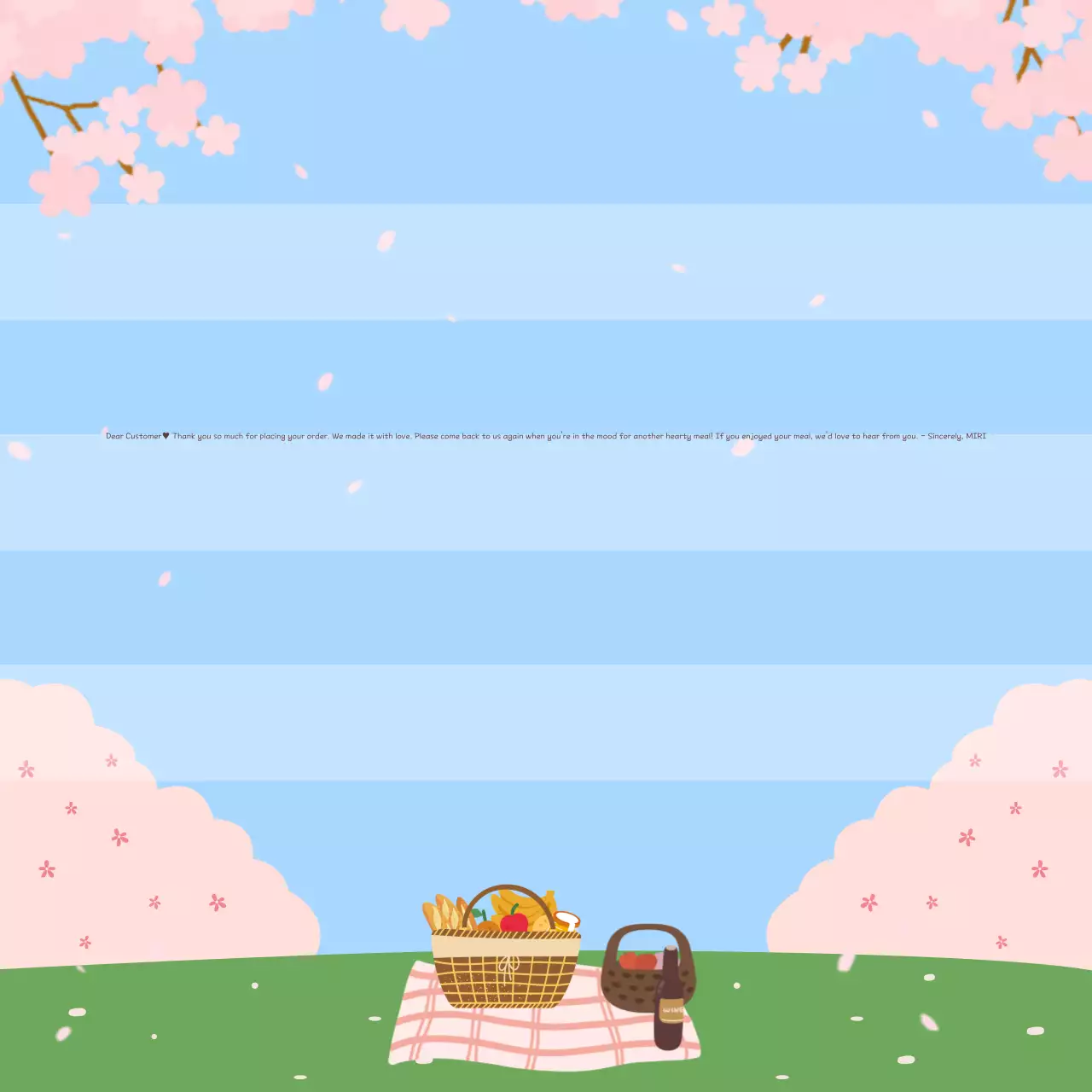 Pesan terima kasih pelanggan yang lucu dengan warna biru muda