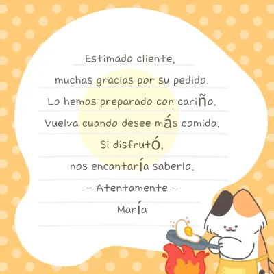 Postal naranja de agradecimiento al cliente