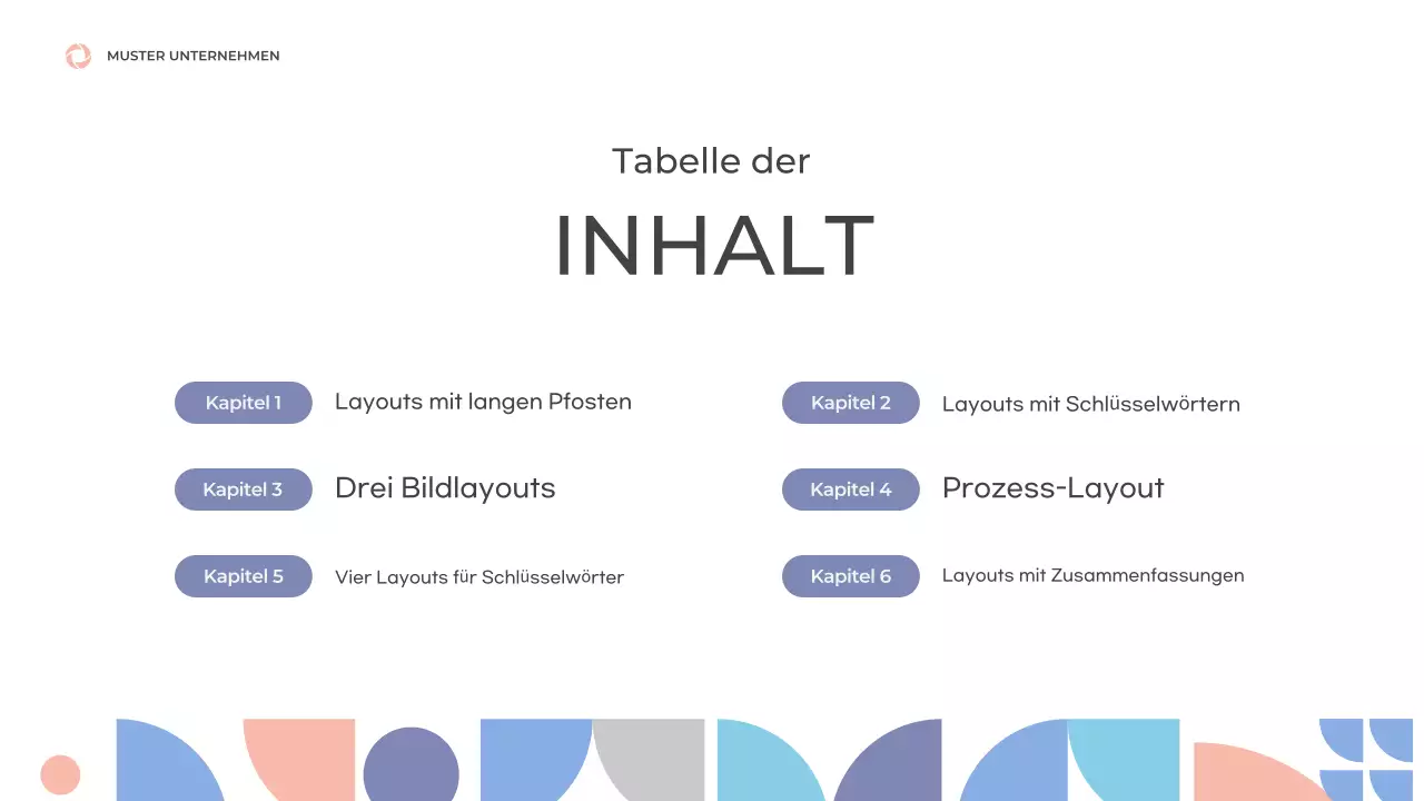 Prospekt mit klaren Formen in Blau und Rosa