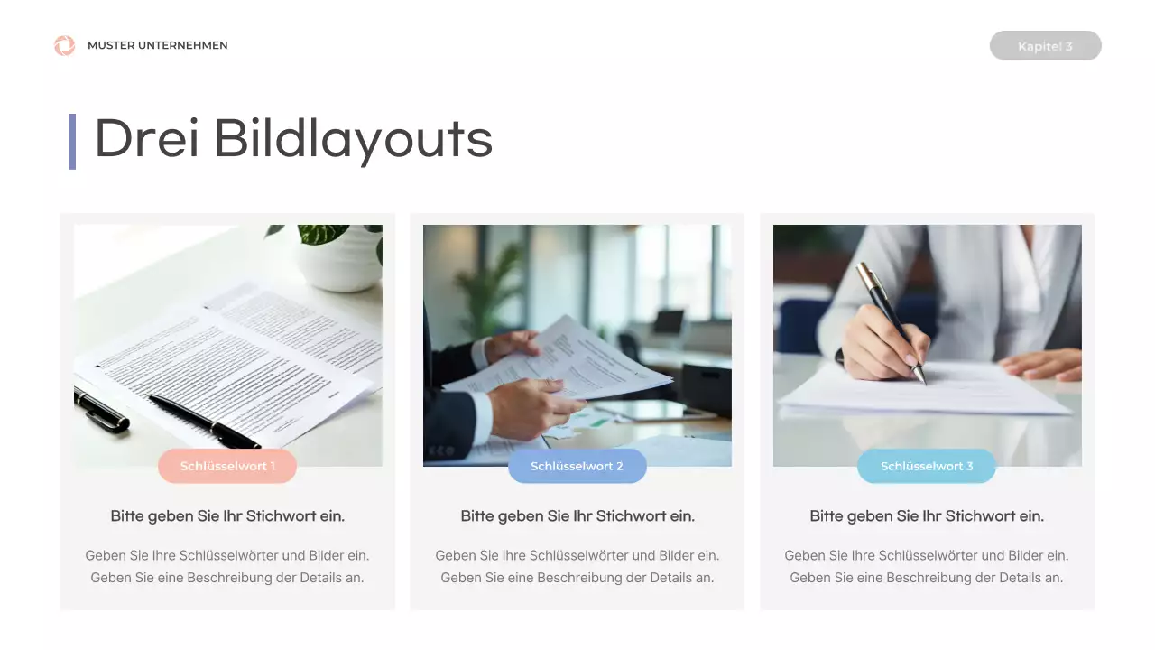 Prospekt mit klaren Formen in Blau und Rosa