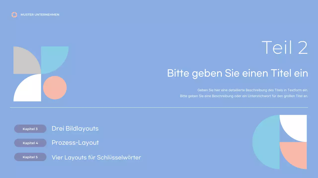 Prospekt mit klaren Formen in Blau und Rosa