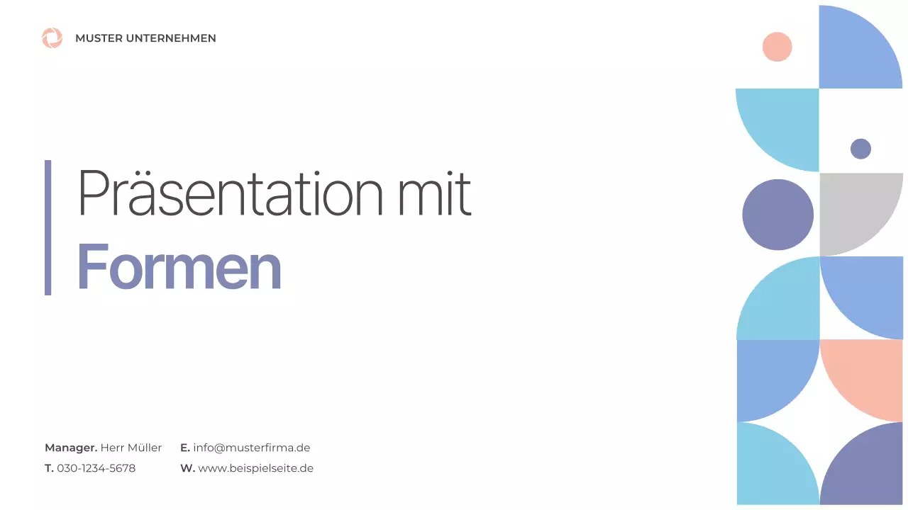 Prospekt mit klaren Formen in Blau und Rosa