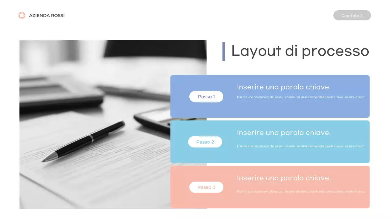 Prospetto con forme pulite in blu e rosa