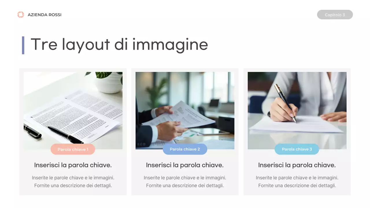 Prospetto con forme pulite in blu e rosa