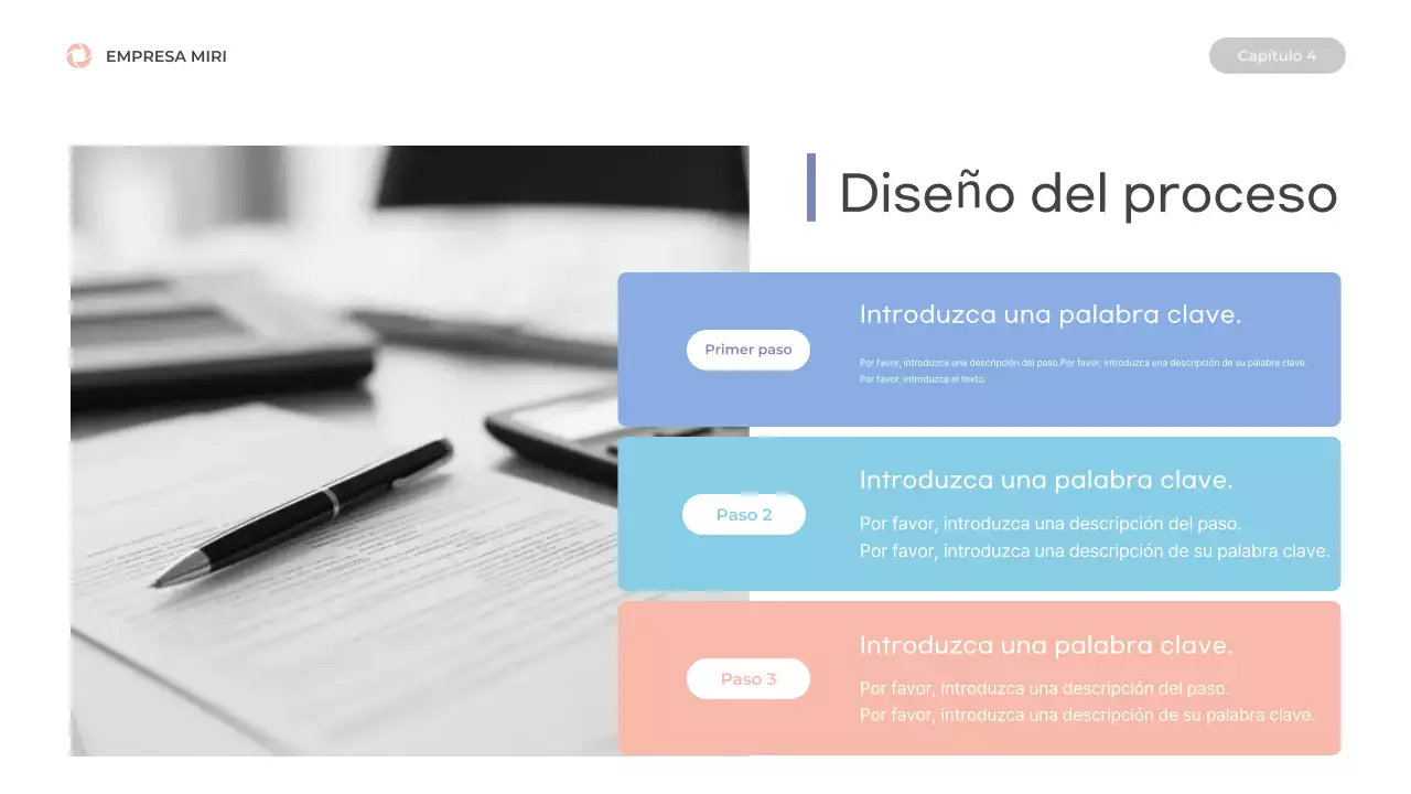 Prospecto con formas limpias en azul y rosa