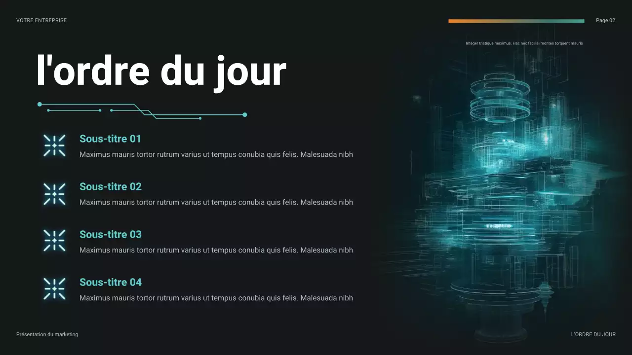 présentation financière futuriste sarcelle