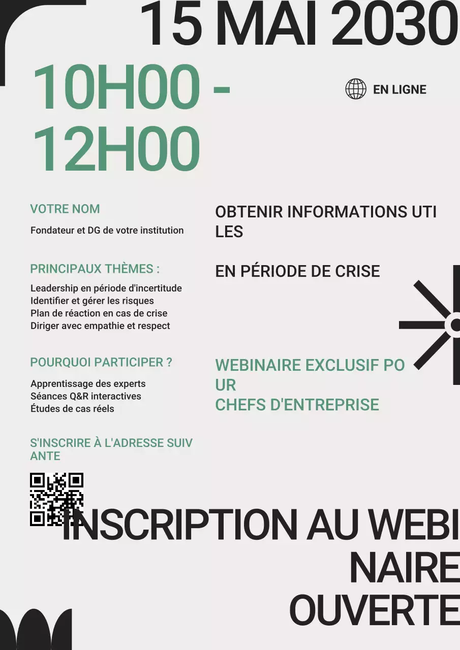 Invitation à un webinaire sur le leadership moderne vert-gris