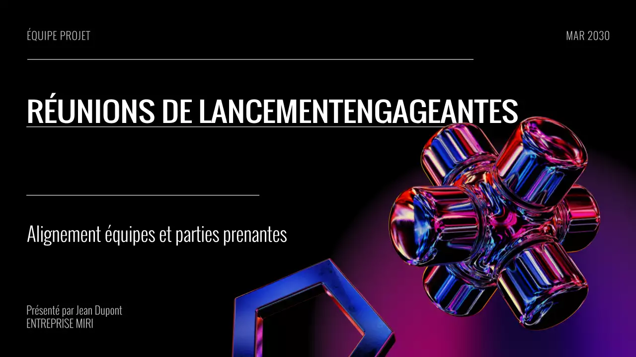 Diaporama de la réunion de lancement du projet futuriste noir violet