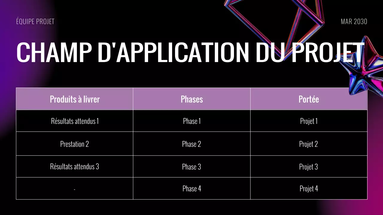 Diaporama de la réunion de lancement du projet futuriste noir violet
