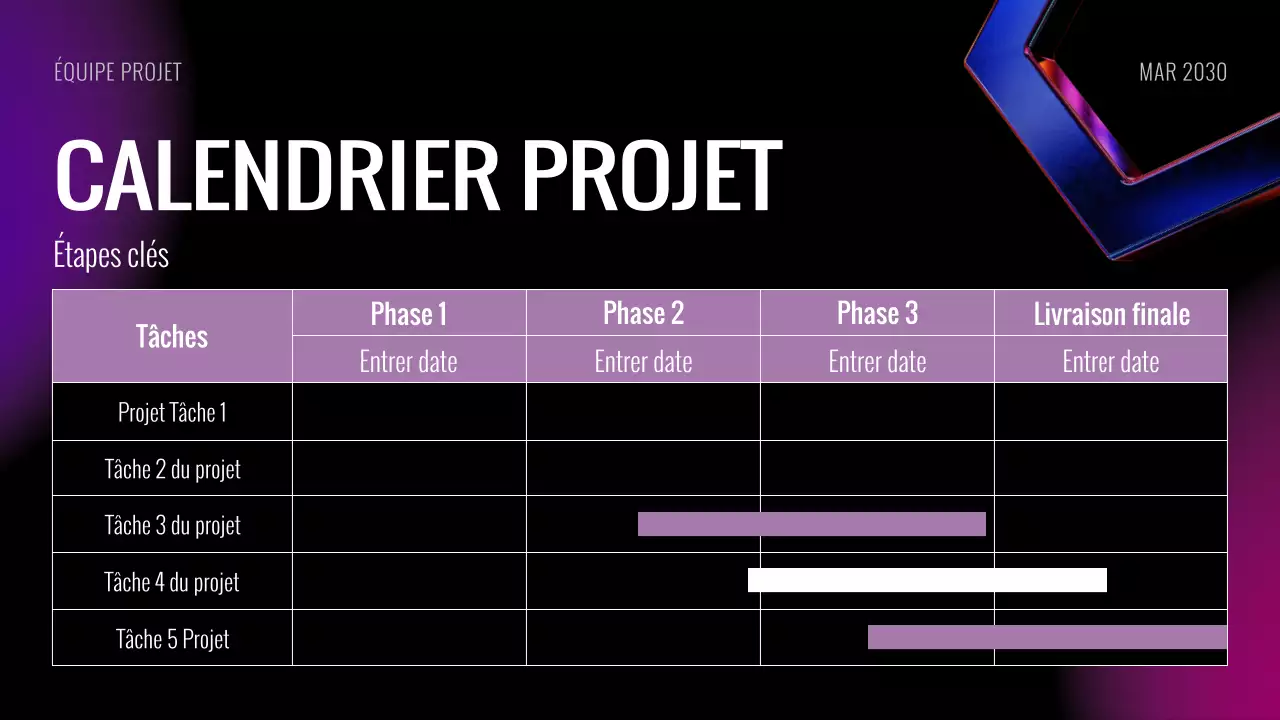 Diaporama de la réunion de lancement du projet futuriste noir violet