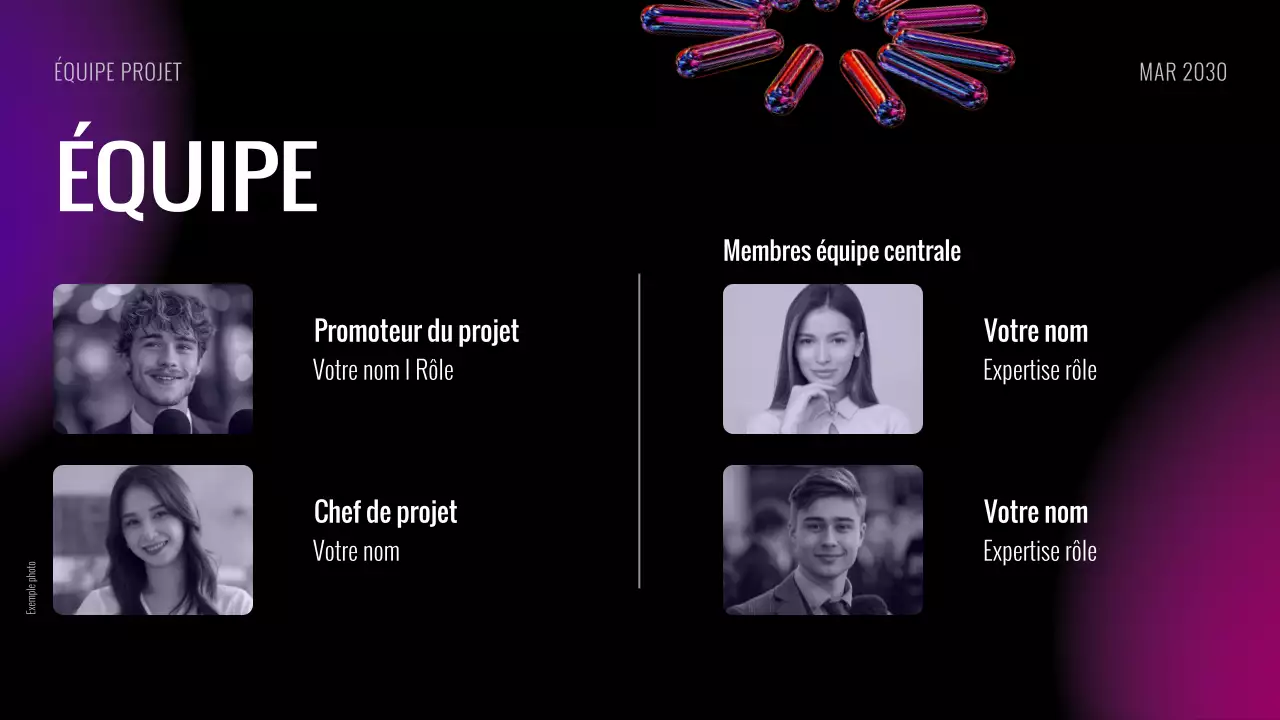 Diaporama de la réunion de lancement du projet futuriste noir violet