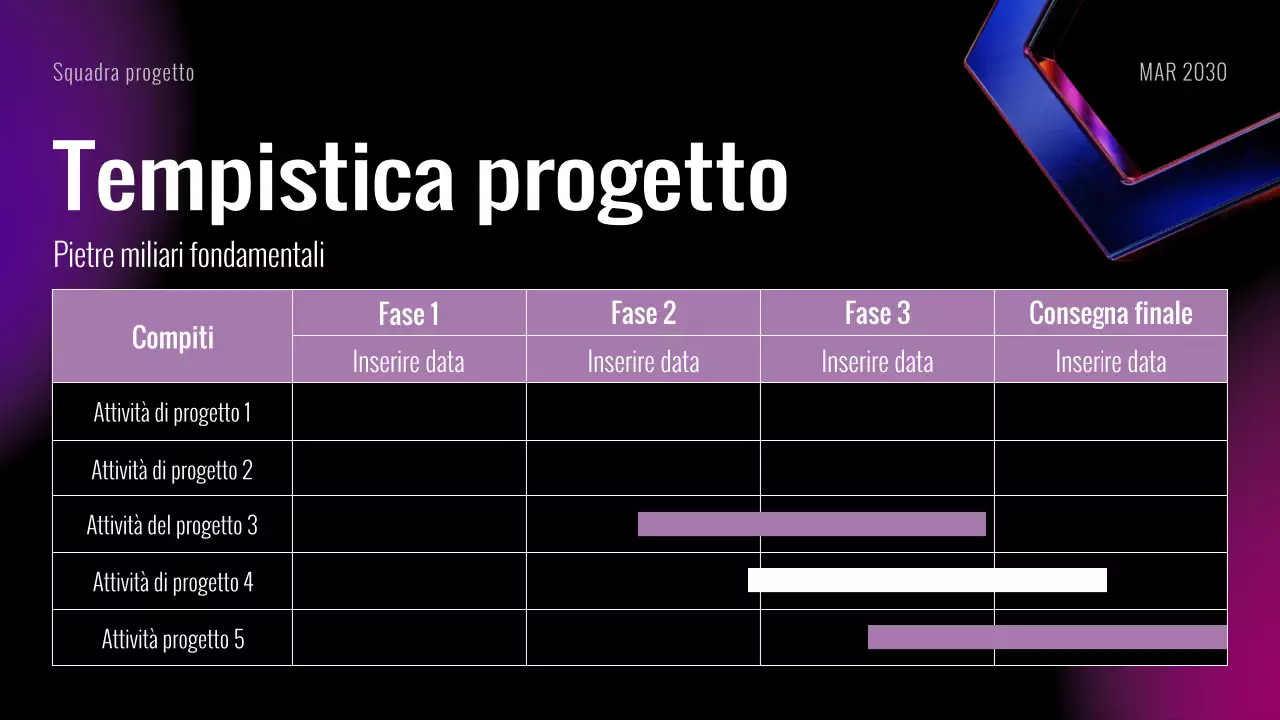 Presentazione delle diapositive della riunione di avvio del progetto futuristico Black Purple