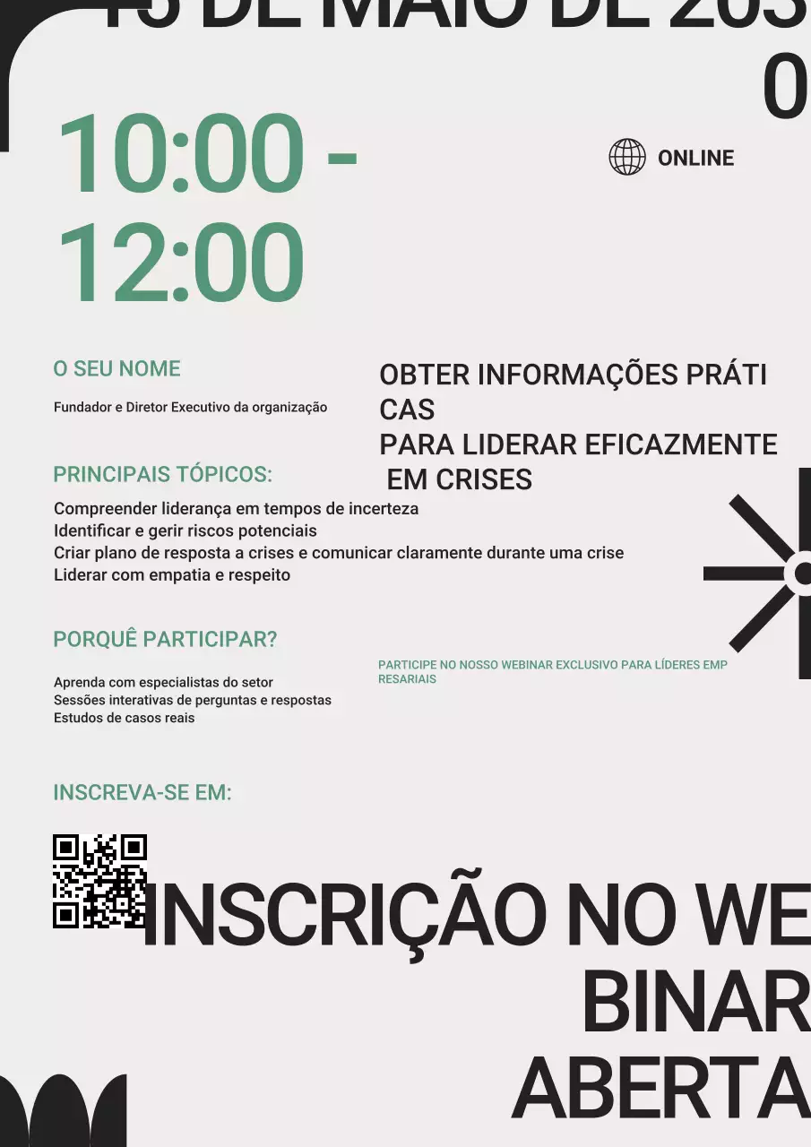 Convite para Webinar sobre Liderança Moderna Verde Cinzenta