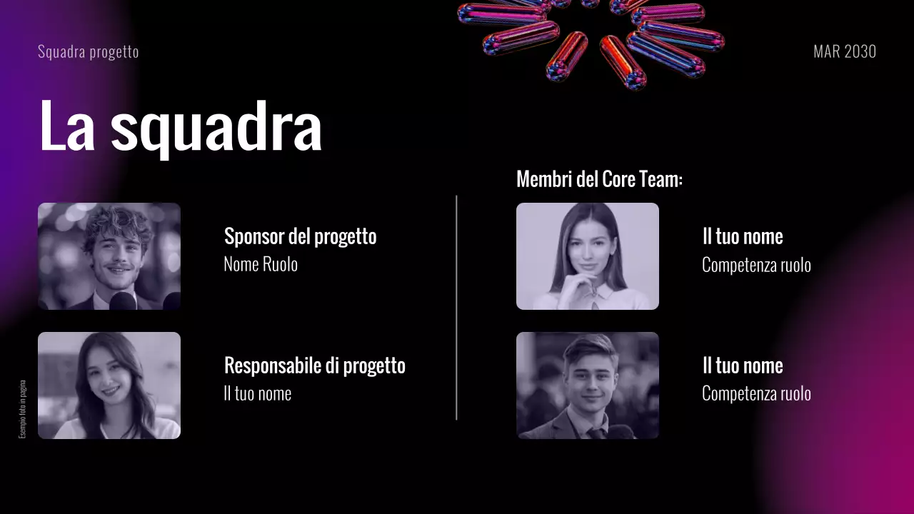 Presentazione delle diapositive della riunione di avvio del progetto futuristico Black Purple