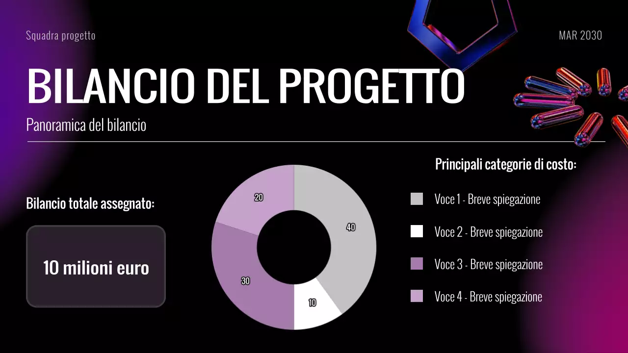 Presentazione delle diapositive della riunione di avvio del progetto futuristico Black Purple