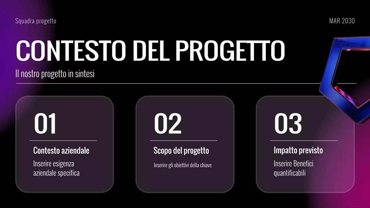 Presentazione delle diapositive della riunione di avvio del progetto futuristico Black Purple