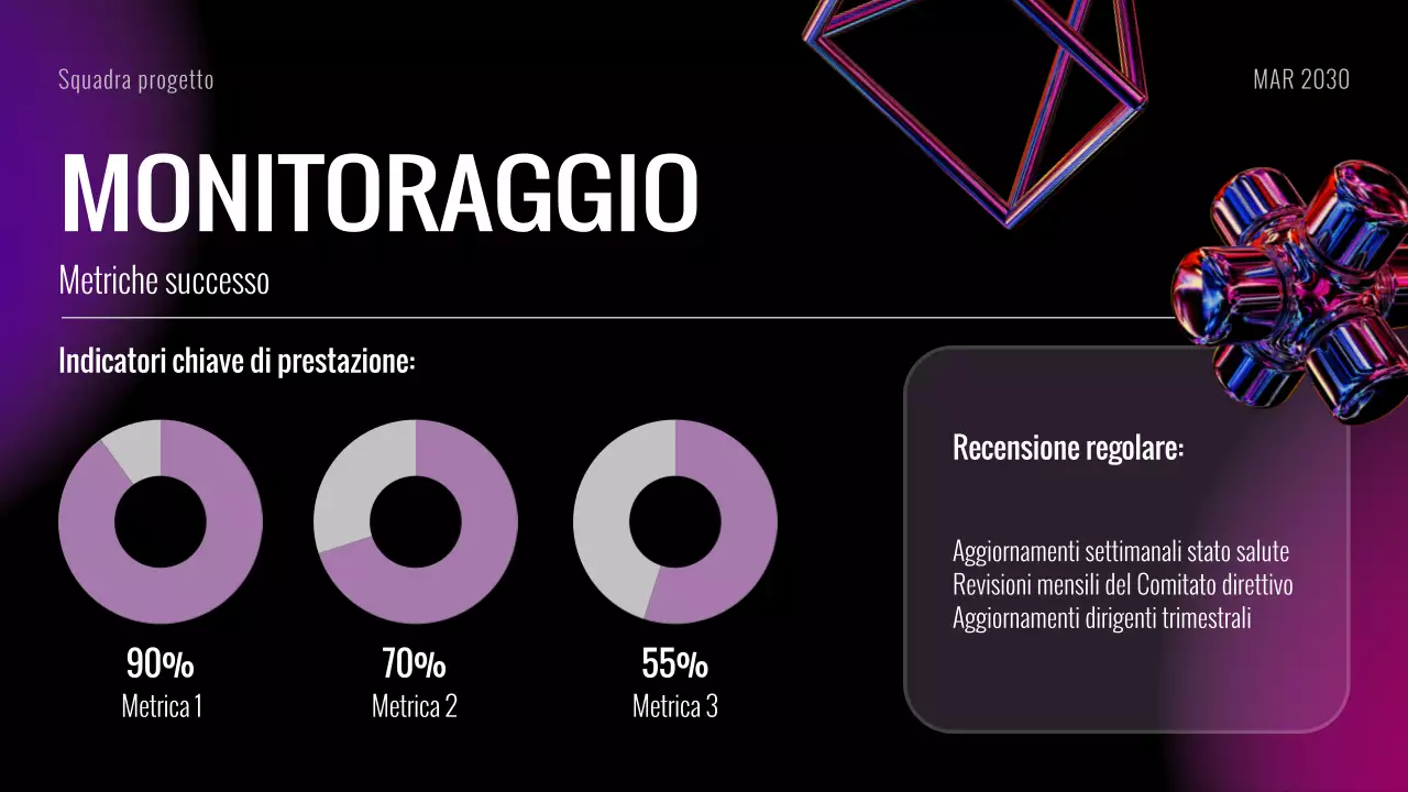 Presentazione delle diapositive della riunione di avvio del progetto futuristico Black Purple
