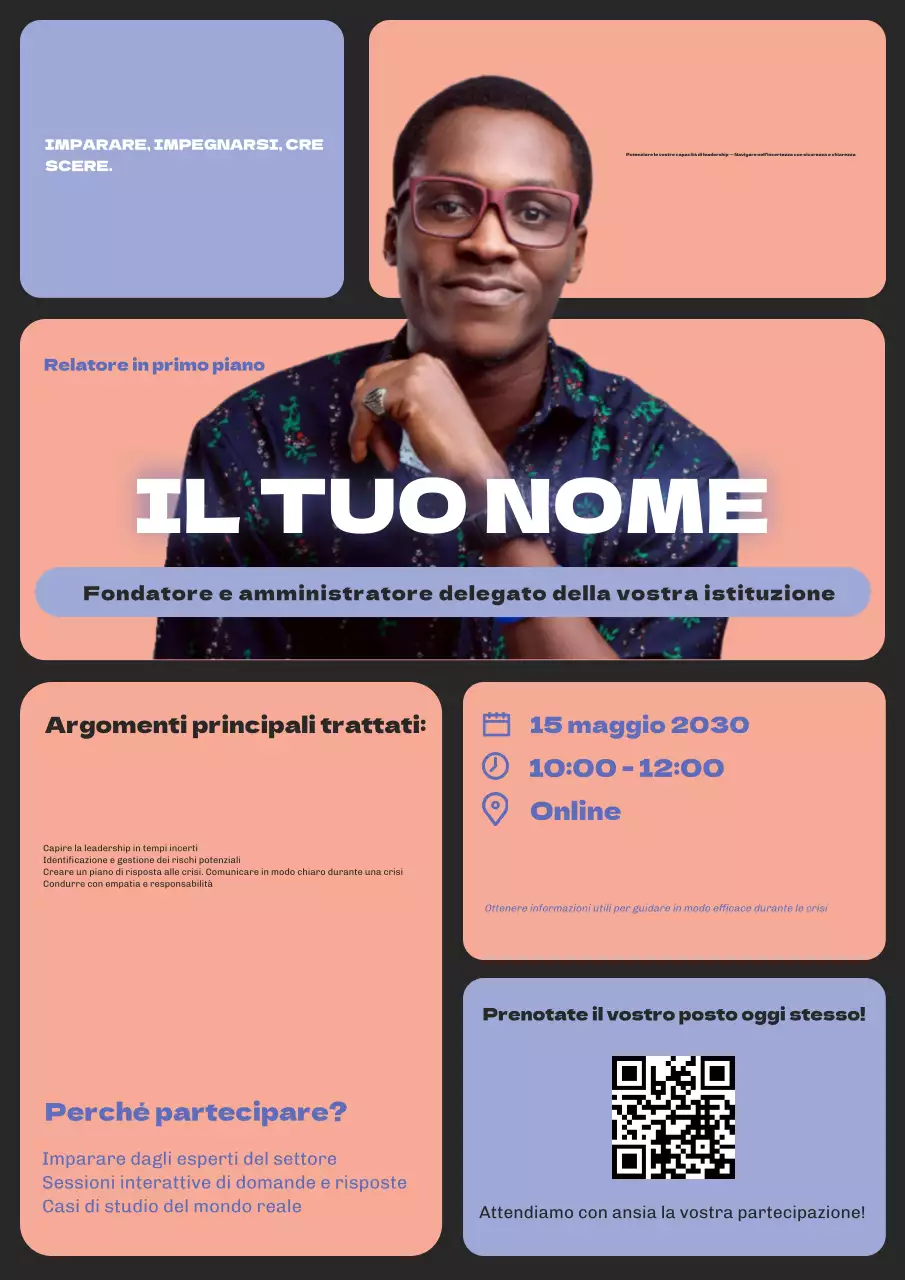 Promozione dell'evento Leadership moderna viola