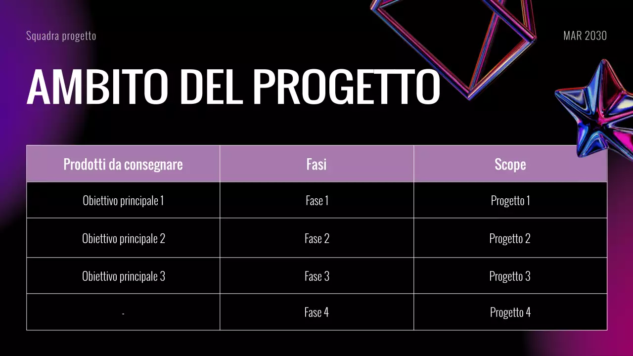 Presentazione delle diapositive della riunione di avvio del progetto futuristico Black Purple
