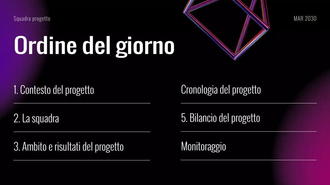 Presentazione delle diapositive della riunione di avvio del progetto futuristico Black Purple