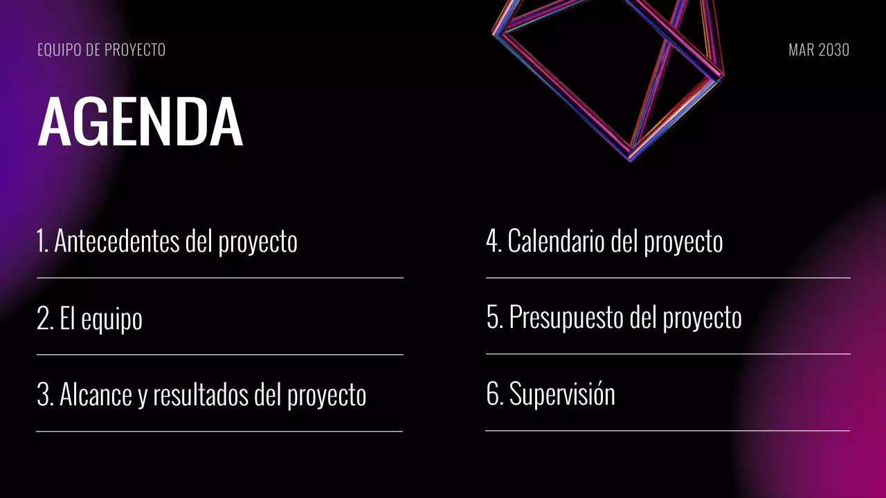 Presentación de diapositivas de la reunión de lanzamiento del proyecto futurista Black Purple