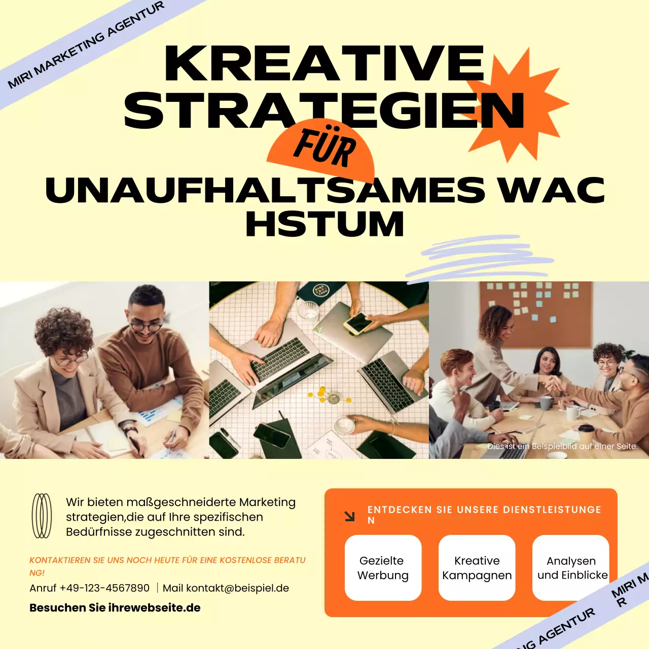 Gelbe und orangefarbene Marketingagentur Service Social Media Square