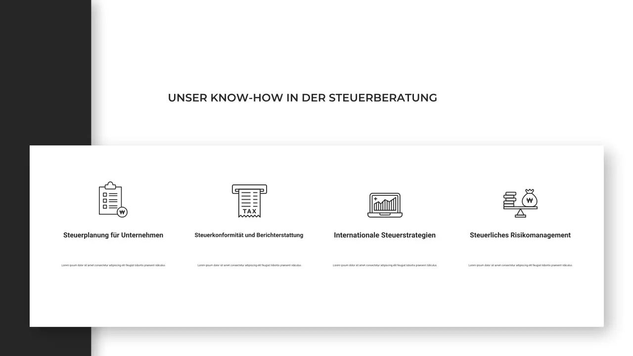 Minimalistische, moderne und schlanke Präsentation einer Beratungsagentur