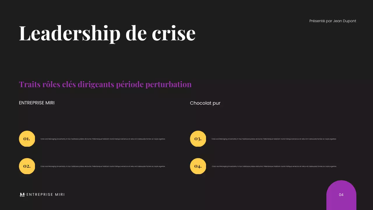 Présentation d'entreprise moderne, noire et minimaliste