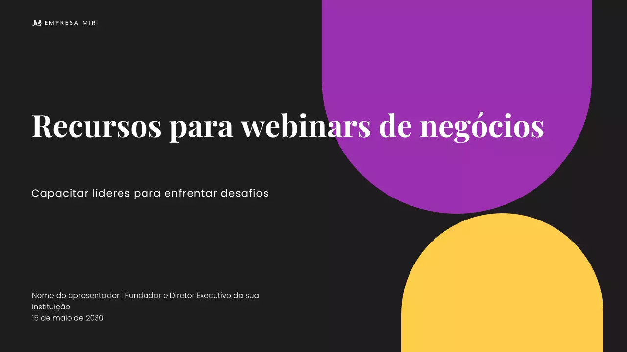 Apresentação empresarial moderna e minimalista em preto