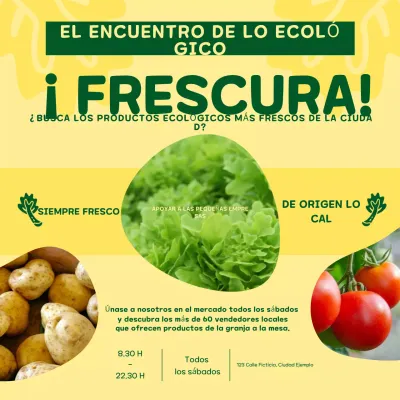 Promoción lúdica amarilla y verde del mercado de alimentos ecológicos