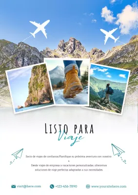 Póster web azul de promoción de viajes modernos