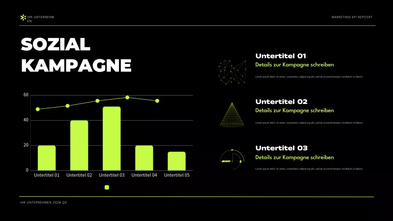 Schwarz-Grün Modernes Marketing KPI-Bericht Präsentation