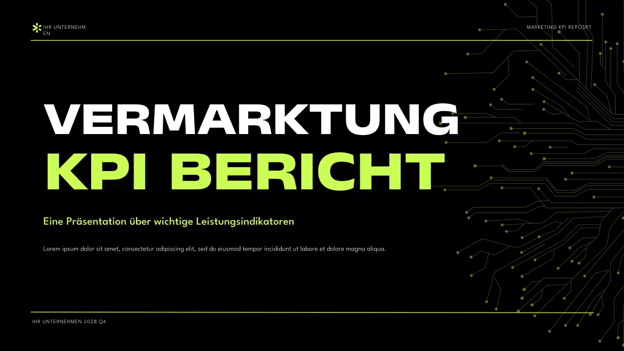 Schwarz-Grün Modernes Marketing KPI-Bericht Präsentation